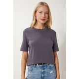 Happiness İstanbul Kadın Füme Pamuklu Basic Örme T-Shirt AG00001
