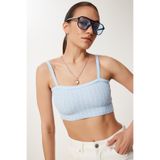 Happiness İstanbul Kadın Gök Mavi Askılı Esnek Yazlık Triko Crop Bluz NS00436