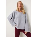 Happiness İstanbul Kadın Gri Geniş Kol Oversize Örme Sweatshirt FN03334