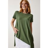 Happiness İstanbul Kadın Haki Asimetrik Viskon Örme T-shirt EN00599