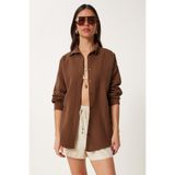 Happiness İstanbul Kadın Kakao Oversize Basic Müslin Gömlek MX00150