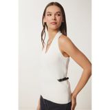 Happiness İstanbul Kadın Kemik Halter Yaka Kemerli Triko Bluz US00956