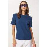 Happiness İstanbul Kadın Kobalt Mavi Pamuklu Basic Örme T-Shirt AG00001