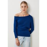 Happiness İstanbul Kadın Lacivert Kayık Yaka Basic Triko Bluz UB00473
