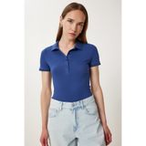 Happiness İstanbul Kadın Lacivert Polo Yaka Örme T-Shirt FK00039