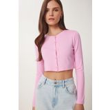 Happiness İstanbul Kadın Pembe Çilek Örme Crop Bolero Hırka UB00384