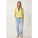Happiness İstanbul Kadın Sarı Yıkamalı Basic Örme T-Shirt AN00258