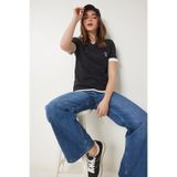 Happiness İstanbul Kadın Siyah Ayıcık İşlemeli Pamuklu Örme T-Shirt CR00455