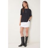 Happiness İstanbul Kadın Siyah Basic Örme T-Shirt EN00642