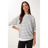 Happiness İstanbul Kadın Siyah Beyaz Çizgili Oversize Örme Sweatshirt ZV00339