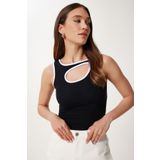 Happiness İstanbul Kadın Siyah Kontrast Cut Out Detaylı Örme Bluz US00965