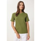 Happiness İstanbul Kadın Yeşil Pamuklu Basic Örme T-Shirt AG00001