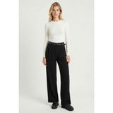Happiness İstanbul Kemerli Geniş Paça Esnek Örme Pantolon LZV0045 Siyah - 42