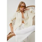Happiness İstanbul MX00150 Açık Krem Oversize Basic Müslin Kadın Gömlek