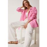 Happiness İstanbul MX00150 Açık Pembe Cepli Oversize Müslin Kadın Gömlek