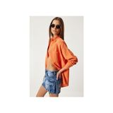 Happiness İstanbul Oversize Basic Müslin Gömlek Oranj Uzun Kol Düz Renk Kadınlar İçin Günlük Stil - 36