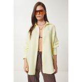 Happiness İstanbul Oversize LMX0002 Basic Müslin Gömlek Açık Sarı Düz Desenli Günlük Stil Kadın Giyim - 36