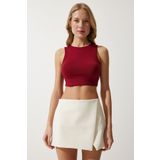 Happiness İstanbul OW00039 Bordo Halter Yaka Crop Örme Kadın Bluz