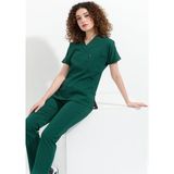 Happiness Spaniard - Likralı Doktor Hemşire Forma Takımı Scrubs Üniforma Cerrahi Takım (Kadın), Koyu Yeşil - XL