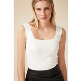 Happiness US00358 İstanbul Kadın Beyaz Kare Yaka Triko Crop Bluz