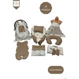 Happy Baby Dikiş Atölyesi 10’lu Babynest Puset Örtüsü Alt Açma Emzirme Yastığı Emzirme Önlüğü Ana Kucağı - Kahverengi - Bej