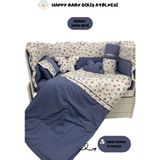 Happy Baby Dikiş Atölyesi 11 Parça Yan Korumalı Bebek Uyku Seti Tam Set Beşik Korumalık Bebek Nevresim Takımı Pamuklu - Lacivert - Beyaz