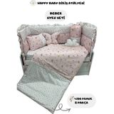 Happy Baby Dikiş Atölyesi 11 Parça Yan Korumalı Bebek Uyku Seti Tam Set Beşik Korumalık Bebek Nevresim Takımı Pamuklu - Pembe