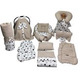 Happy Baby Dikiş Atölyesi 13’lü Babynest Puset Örtüsü Alt Açma Emzirme Yastığı Örtüsü Ana Kucağı Bebek Arabası Minderi Anne Yanı Yenidoğan Bebek Yorgan Pike - Bej - Beyaz - Lacivert