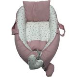 Happy Baby Dikiş Atölyesi 3 Parça Baybnest Taşınabilir Bebek Yatağı Pike Yastık Ana Kucağı - Pembe - Beyaz