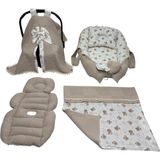Happy Baby Dikiş Atölyesi 5 Parça Müslin Waffle Babynest Seti Taşınabilir Bebek Yatağı Pike Yastık Puset Takımı Örtüsü Minderi - Bej Ayıcık