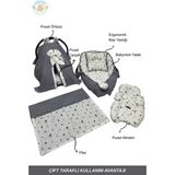 Happy Baby Dikiş Atölyesi 5 Parça Müslin Waffle Babynest Seti Taşınabilir Bebek Yatağı Pike Yastık Puset Takımı Örtüsü Minderi - Gri - Beyaz