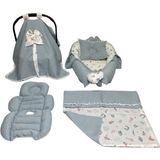 Happy Baby Dikiş Atölyesi 5 Parça Müslin Waffle Babynest Seti Taşınabilir Bebek Yatağı Pike Yastık Puset Takımı Örtüsü Minderi - Mavi - Beyaz