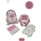 Happy Baby Dikiş Atölyesi 5 Parça Müslin Waffle Babynest Seti Taşınabilir Bebek Yatağı Pike Yastık Puset Takımı Örtüsü Minderi - Pembe - Beyaz