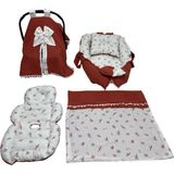 Happy Baby Dikiş Atölyesi 5 Parça Müslin Waffle Babynest Seti Taşınabilir Bebek Yatağı Pike Yastık Puset Takımı Örtüsü Minderi Yenidoğan Bebek Ürünleri - Kiremit