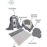 Happy Baby Dikiş Atölyesi 5 Parça Müslin Waffle Babynest Seti Taşınabilir Bebek Yatağı Pike Yastık Puset Takımı Örtüsü Yenidoğan Bebek Ürünleri - Gri
