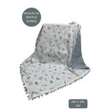 Happy Baby Dikiş Atölyesi Çift Taraflı Müslin ve Waffle Kumaş Bebek Battaniyesi Ponponlu Pike 100x100 cm