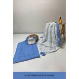 Happy Baby Dikiş Atölyesi Fiyonk Detaylı 3'lü Taşınabilir Alt Açma Seti Bebek Bakım Minderi Müslin Pamuklu Kumaş Yenidoğan - Mavi - Beyaz