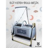Happy Baby Elit Keten Gold Beşik - Gri Demir Malzeme ile Sallanır ve Demonte Özellikli