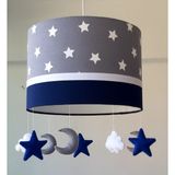 Happy Babys Gri Yıldızlı Beyaz Şeritli Lacivert Bebek/çocuk Odası Tasarım Avize
