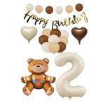 Happy Bırthday Banner Oturan Ayı, Bej Rakam, Kalp Folyo ve Latex Balon Seti Yaş 2
