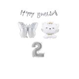 Happy Bırthday Banner Sevimli Kedi Kelebek ve Rakam Folyo Balon Seti Yaş 2