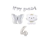 Happy Bırthday Banner Sevimli Kedi Kelebek ve Rakam Folyo Balon Seti Yaş 4