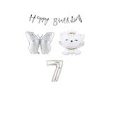 Happy Bırthday Banner Sevimli Kedi Kelebek ve Rakam Folyo Balon Seti Yaş 7