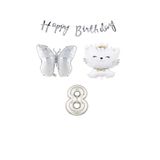 Happy Bırthday Banner Sevimli Kedi Kelebek ve Rakam Folyo Balon Seti Yaş 8