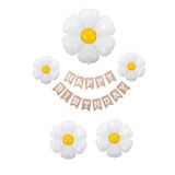 Happy Birthday Banner ve 5 Li Papatya Folyo Balon Seti Parti Kutlama Seti