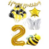 Happy Bırthday Banner ve Arı Kelebek Karakterli Yıldız Folyo Balon Seti Yaş 2