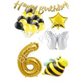 Happy Bırthday Banner ve Arı Kelebek Karakterli Yıldız Folyo Balon Seti Yaş 6