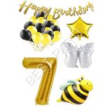 Happy Bırthday Banner ve Arı Kelebek Karakterli Yıldız Folyo Balon Seti Yaş 7