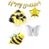Happy Bırthday Banner ve Arı Kelebek Karakterli Yıldız Folyo Balon Seti