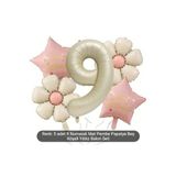 Happy Birthday Baskili Pembe Yildiz Krem Papatya Rakam Folyo Yaş Balon Set, 5454354535